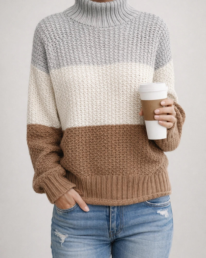 Women's Sweater Stripe Solid Color Basic Casual Long Sleeve Sweater Cardigans Turtleneck Fall Winter Navy Deep burgundy Khaki White Gray | JRSEE:6ea9c1cc-27d4-4da4-9f10-b6e0525710cb