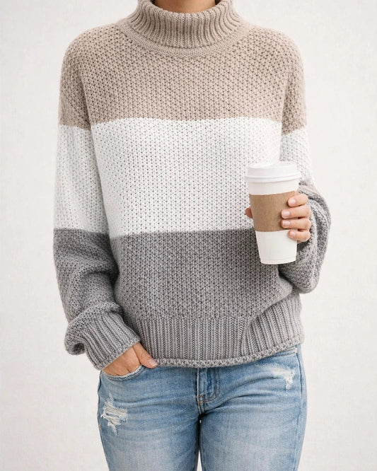 Women's Sweater Stripe Solid Color Basic Casual Long Sleeve Sweater Cardigans Turtleneck Fall Winter Navy Deep burgundy Khaki White Gray | JRSEE:23442e3a-bd74-42a4-b2b0-3947cc752536
