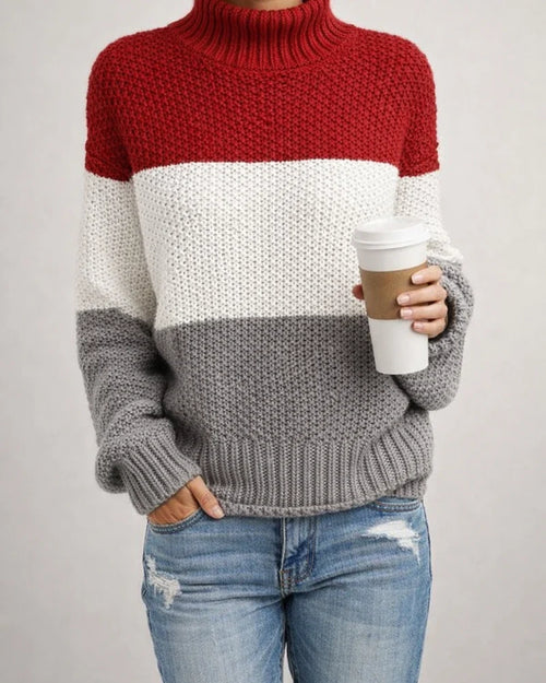 Women's Sweater Stripe Solid Color Basic Casual Long Sleeve Sweater Cardigans Turtleneck Fall Winter Navy Deep burgundy Khaki White Gray | JRSEE:736c6f15-e9fc-44cf-a464-99cb09b0c143