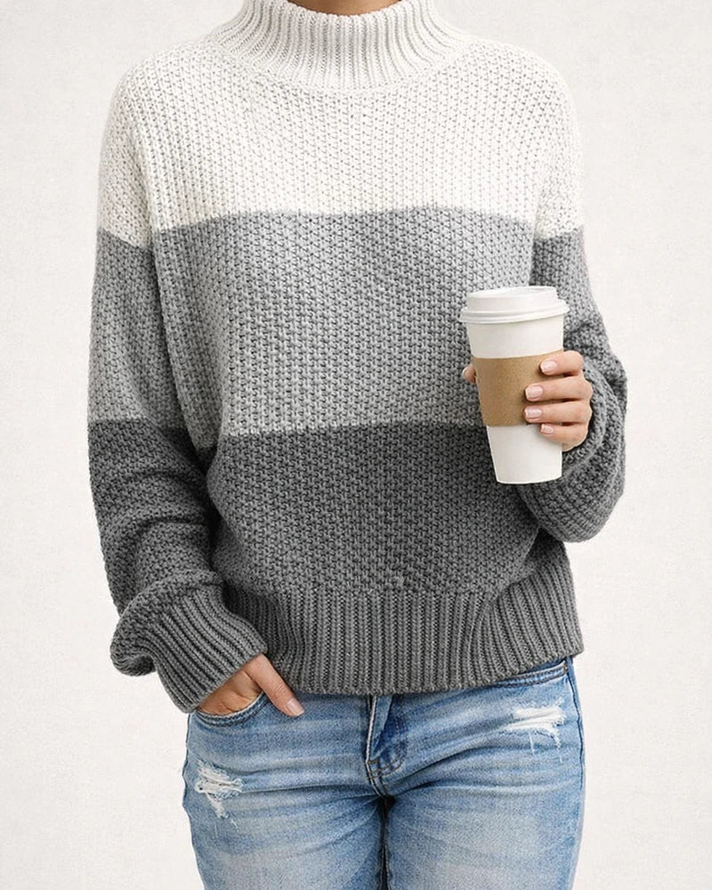 Women's Sweater Stripe Solid Color Basic Casual Long Sleeve Sweater Cardigans Turtleneck Fall Winter Navy Deep burgundy Khaki White Gray | JRSEE:368d5edd-14cd-439c-94a7-309268a152ad