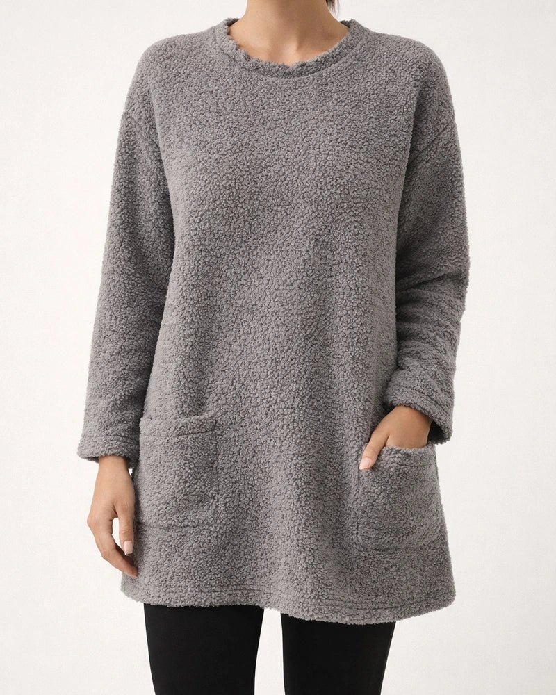 Women's Sweatshirt Pullover Sherpa Fleece Teddy Pocket Marron Blue Purple Solid Color Street Round Neck Long Sleeve Fleece S M L XL 2XL 3XL | JRSEE:4671a1e6-3012-41d7-9c49-d7e2489a76c2