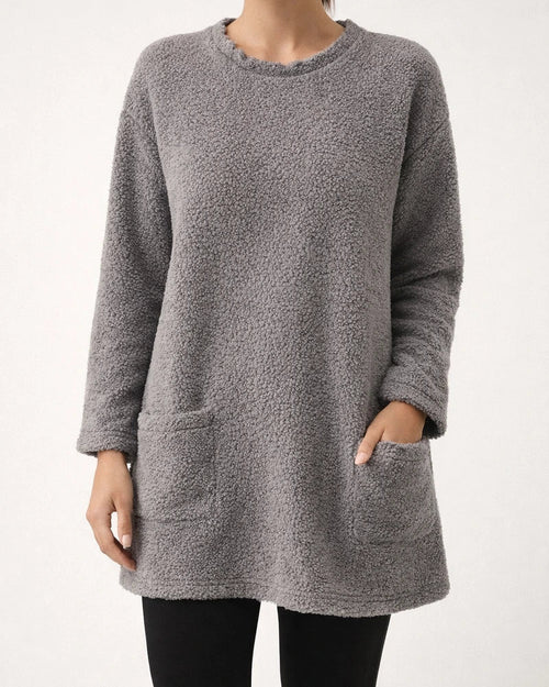 Women's Sweatshirt Pullover Sherpa Fleece Teddy Pocket Marron Blue Purple Solid Color Street Round Neck Long Sleeve Fleece S M L XL 2XL 3XL | JRSEE:4671a1e6-3012-41d7-9c49-d7e2489a76c2
