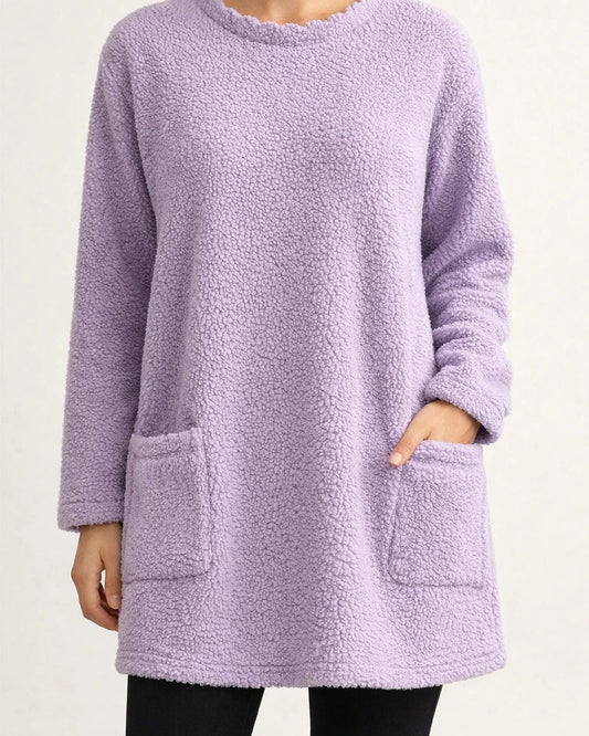 Women's Sweatshirt Pullover Sherpa Fleece Teddy Pocket Marron Blue Purple Solid Color Street Round Neck Long Sleeve Fleece S M L XL 2XL 3XL | JRSEE:6ba53c90-a916-42f3-bfd4-6ba08b78bce8