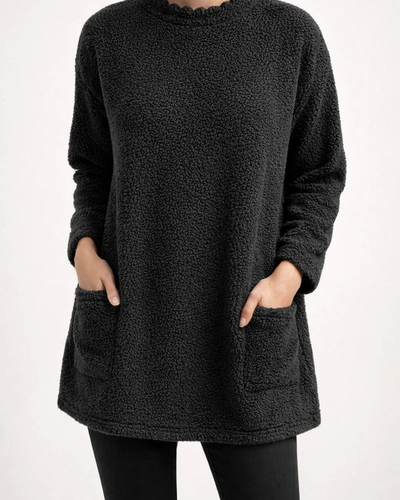Women's Sweatshirt Pullover Sherpa Fleece Teddy Pocket Marron Blue Purple Solid Color Street Round Neck Long Sleeve Fleece S M L XL 2XL 3XL | JRSEE:bf4d2aee-d113-4f5f-ad94-d4caa8808f35