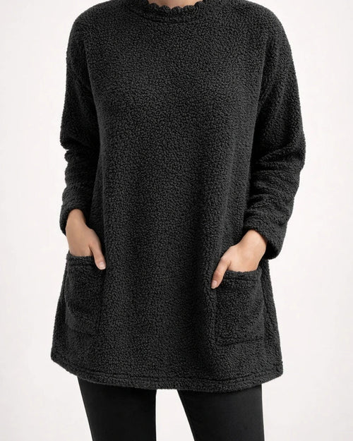 Women's Sweatshirt Pullover Sherpa Fleece Teddy Pocket Marron Blue Purple Solid Color Street Round Neck Long Sleeve Fleece S M L XL 2XL 3XL | JRSEE:bf4d2aee-d113-4f5f-ad94-d4caa8808f35