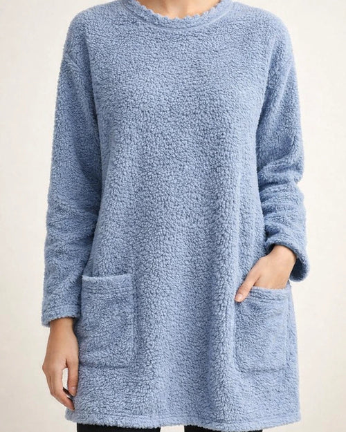 Women's Sweatshirt Pullover Sherpa Fleece Teddy Pocket Marron Blue Purple Solid Color Street Round Neck Long Sleeve Fleece S M L XL 2XL 3XL | JRSEE:3b125ebe-e9ce-4219-8034-ccf271eedd2a