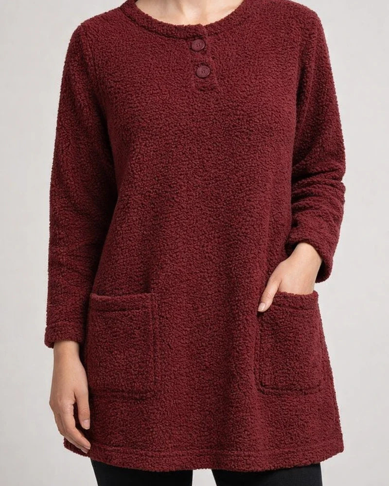 Women's Sweatshirt Pullover Sherpa Fleece Teddy Pocket Marron Blue Purple Solid Color Street Round Neck Long Sleeve Fleece S M L XL 2XL 3XL | JRSEE:ac216448-6208-47a3-8524-4d0fb9a4217a