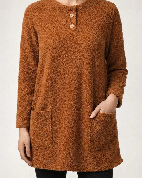 Women's Sweatshirt Pullover Sherpa Fleece Teddy Pocket Marron Blue Purple Solid Color Street Round Neck Long Sleeve Fleece S M L XL 2XL 3XL | JRSEE:30dc2141-b045-46c8-9c4b-82a20c05dd95