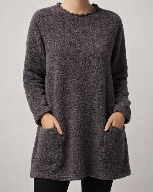 Women's Sweatshirt Pullover Sherpa Fleece Teddy Pocket Marron Blue Purple Solid Color Street Round Neck Long Sleeve Fleece S M L XL 2XL 3XL | JRSEE:1b7563a6-7959-4206-9179-f641ae91698e