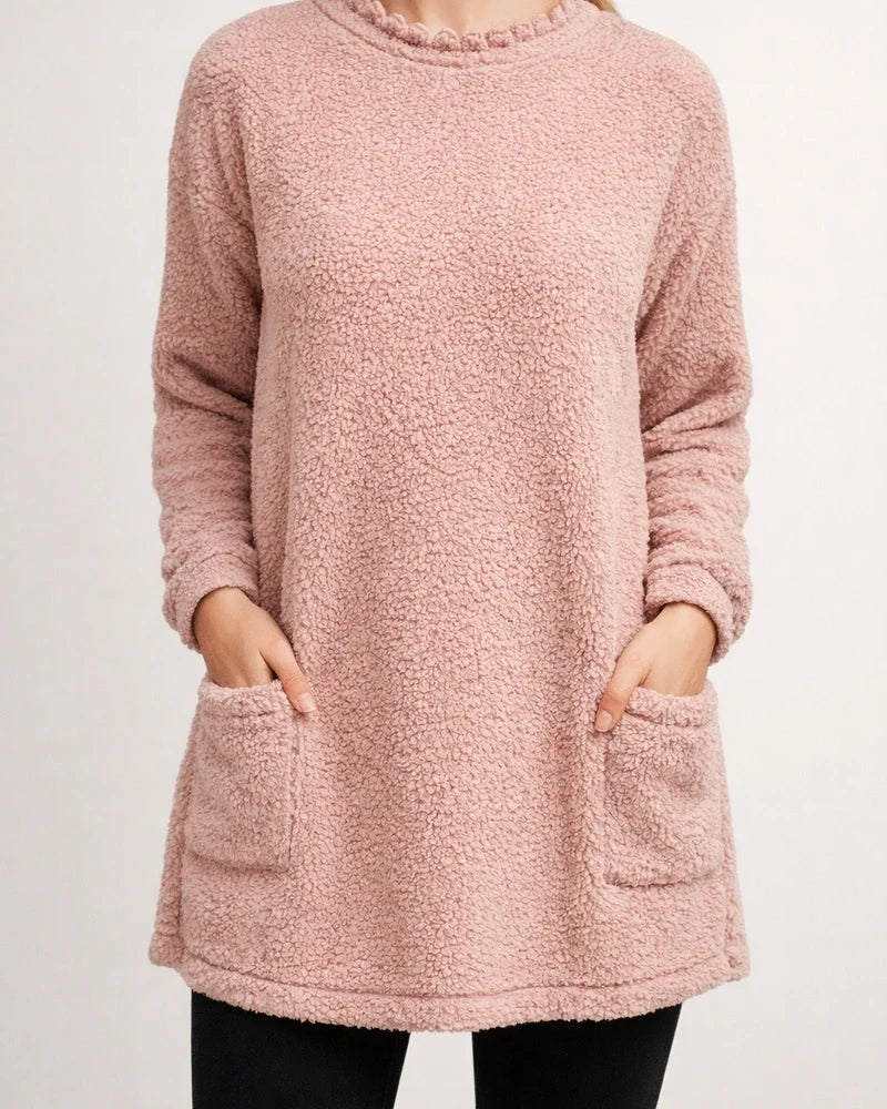 Women's Sweatshirt Pullover Sherpa Fleece Teddy Pocket Marron Blue Purple Solid Color Street Round Neck Long Sleeve Fleece S M L XL 2XL 3XL | JRSEE:f772a03e-a20d-4222-805e-123cca93268a