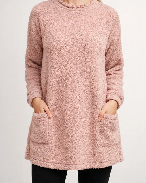 Women's Sweatshirt Pullover Sherpa Fleece Teddy Pocket Marron Blue Purple Solid Color Street Round Neck Long Sleeve Fleece S M L XL 2XL 3XL | JRSEE:f772a03e-a20d-4222-805e-123cca93268a