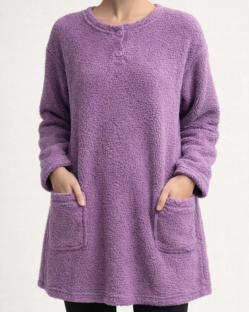 Women's Sweatshirt Pullover Sherpa Fleece Teddy Pocket Marron Blue Purple Solid Color Street Round Neck Long Sleeve Fleece S M L XL 2XL 3XL | JRSEE:8ed4b53f-c4e6-46ed-8f9c-5aa15acd951b