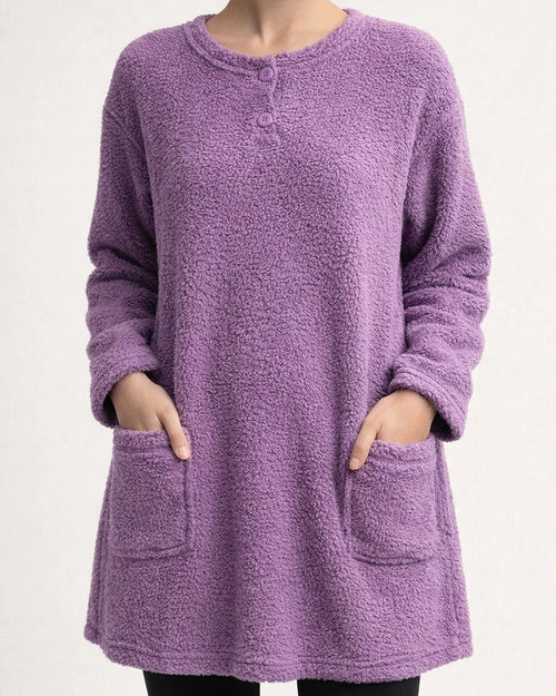 Women's Sweatshirt Pullover Sherpa Fleece Teddy Pocket Marron Blue Purple Solid Color Street Round Neck Long Sleeve Fleece S M L XL 2XL 3XL | JRSEE:8ed4b53f-c4e6-46ed-8f9c-5aa15acd951b