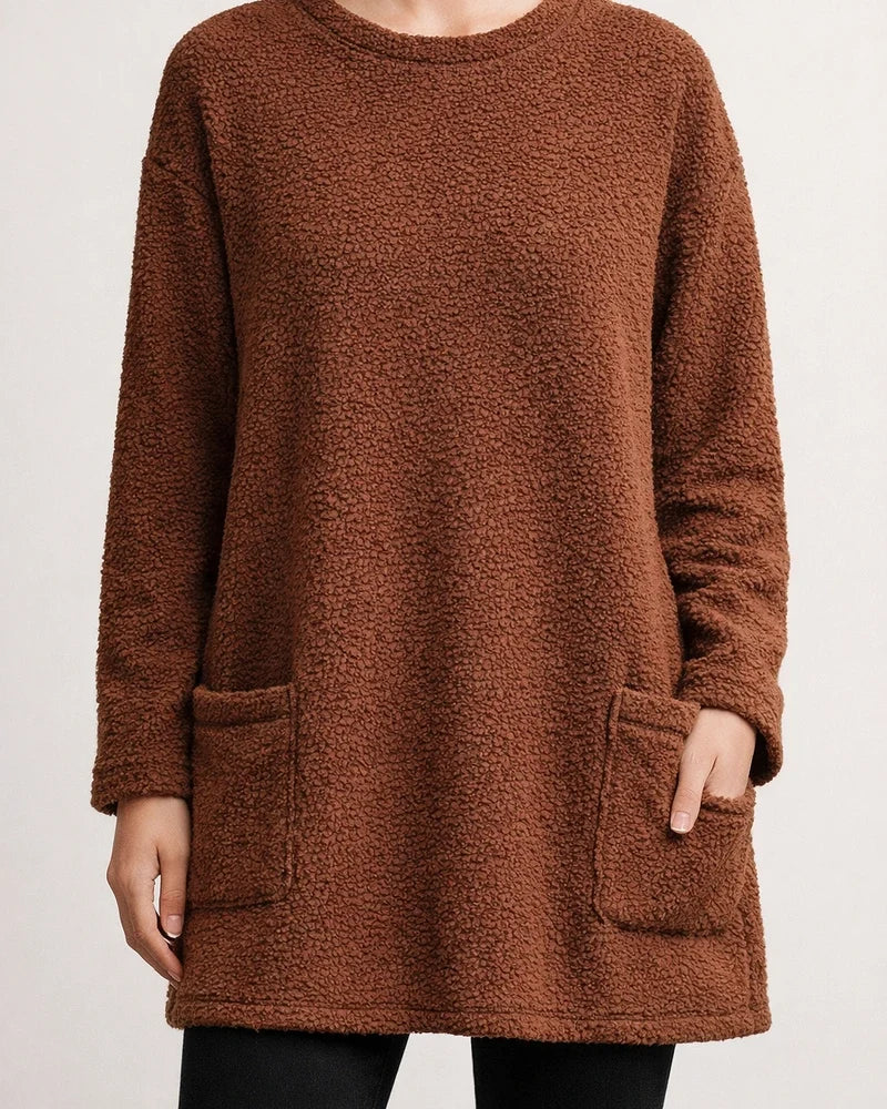 Women's Sweatshirt Pullover Sherpa Fleece Teddy Pocket Marron Blue Purple Solid Color Street Round Neck Long Sleeve Fleece S M L XL 2XL 3XL | JRSEE:420d1239-2245-4676-bc65-e1ae2ffdfce5