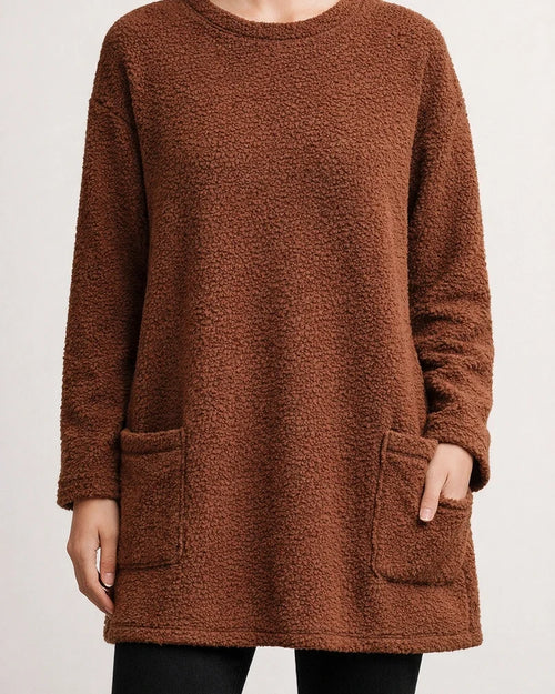 Women's Sweatshirt Pullover Sherpa Fleece Teddy Pocket Marron Blue Purple Solid Color Street Round Neck Long Sleeve Fleece S M L XL 2XL 3XL | JRSEE:420d1239-2245-4676-bc65-e1ae2ffdfce5