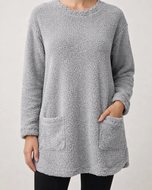 Women's Sweatshirt Pullover Sherpa Fleece Teddy Pocket Marron Blue Purple Solid Color Street Round Neck Long Sleeve Fleece S M L XL 2XL 3XL | JRSEE:c2802aed-169f-405e-bfaa-60efb7a81019