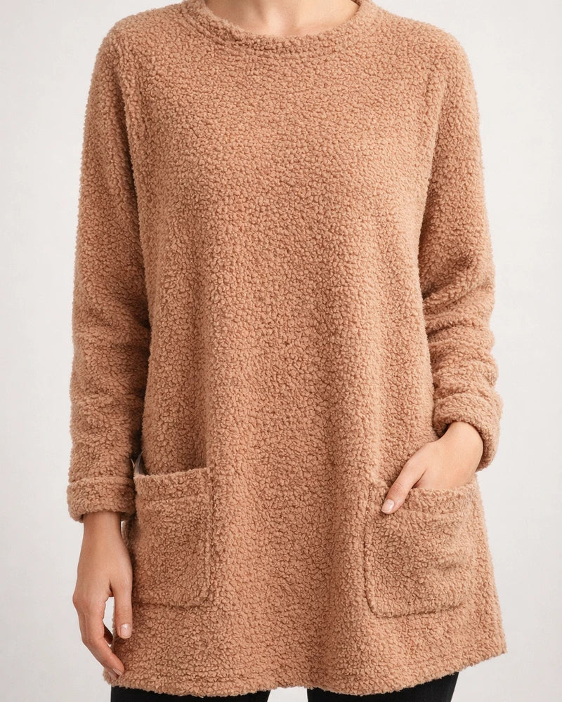 Women's Sweatshirt Pullover Sherpa Fleece Teddy Pocket Marron Blue Purple Solid Color Street Round Neck Long Sleeve Fleece S M L XL 2XL 3XL | JRSEE:da266b5d-1e3c-4e8f-a6d3-cf7ab738c8ae