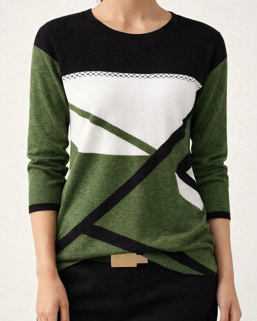 Women's T shirt Tee Color Block Casual Weekend Painting T shirt Tee Long Sleeve Print Round Neck Basic Green Black Blue S / 3D Print | JRSEE:8c79a557-c684-45f8-b8f8-093b2d4f986e
