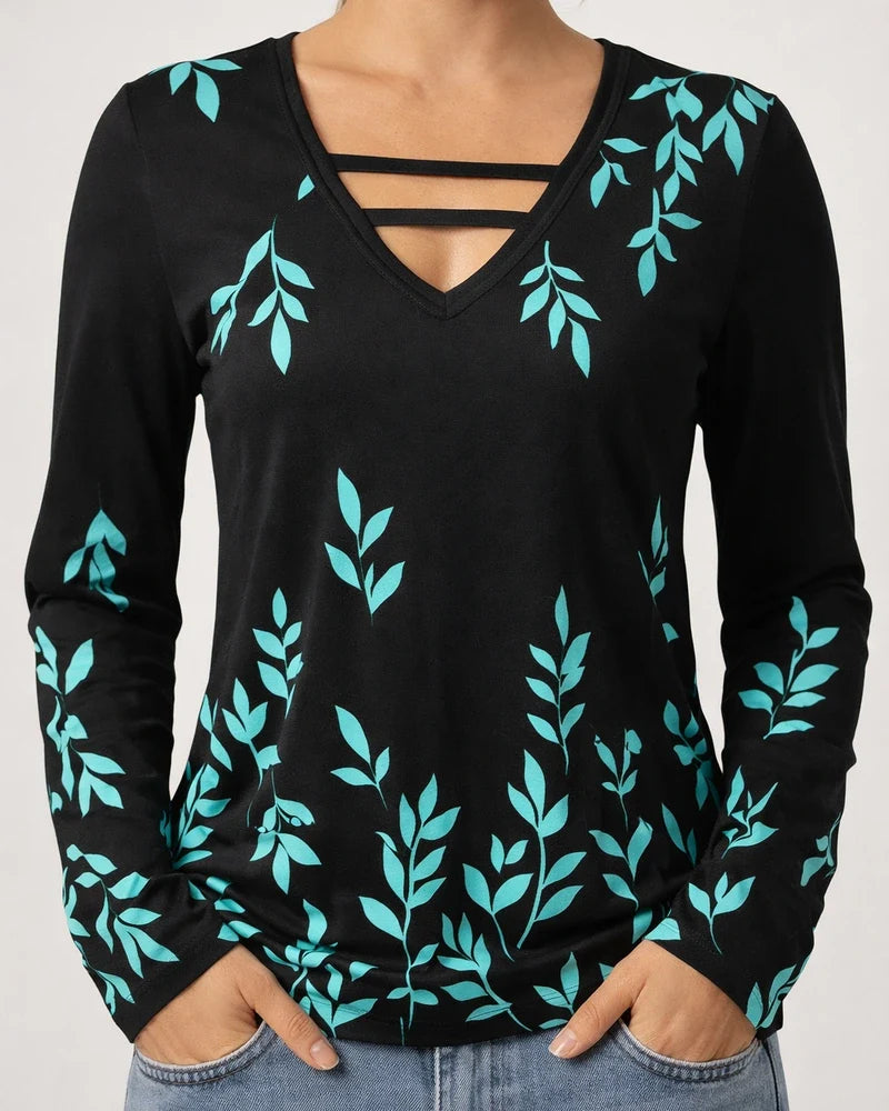 Women's T shirt Tee Green Blue Pink Floral Print Long Sleeve Holiday Weekend Basic V Neck Regular Floral Painting | JRSEE:94fb8d22-a45c-4c17-a30a-2eb1d9b500ca