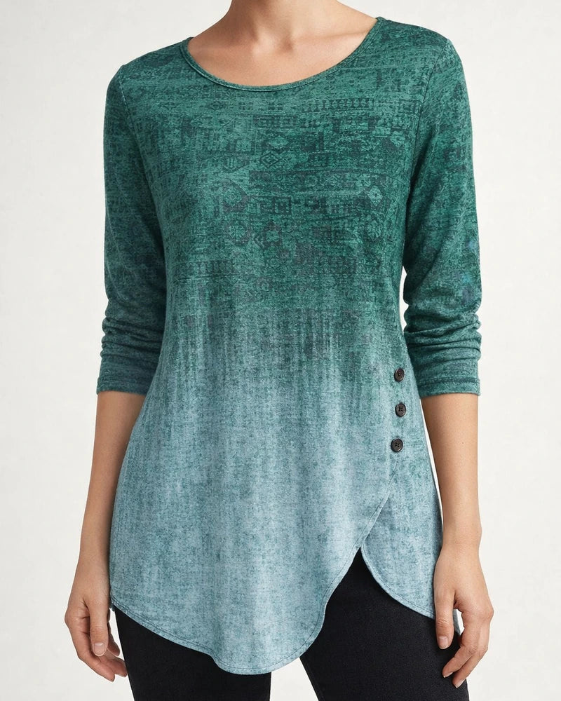 Women's T shirt Tee Tunic Maroon Green Blue Graphic Print Long Sleeve Holiday Weekend Vintage Ethnic Round Neck Regular Painting | JRSEE:661dfc32-4cab-472f-ae2f-0ebfea7965ae