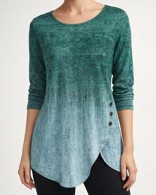 Women's T shirt Tee Tunic Maroon Green Blue Graphic Print Long Sleeve Holiday Weekend Vintage Ethnic Round Neck Regular Painting | JRSEE:661dfc32-4cab-472f-ae2f-0ebfea7965ae