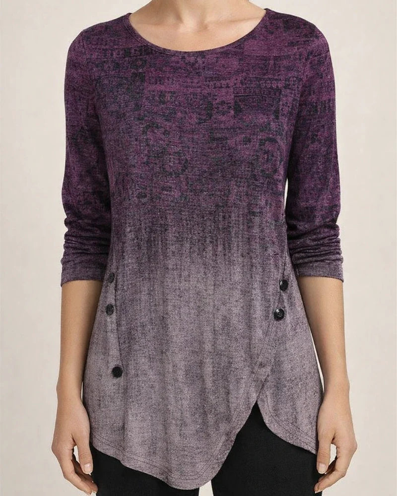 Women's T shirt Tee Tunic Maroon Green Blue Graphic Print Long Sleeve Holiday Weekend Vintage Ethnic Round Neck Regular Painting | JRSEE:49d08de1-b099-49b3-9b62-cfb6e9c39409