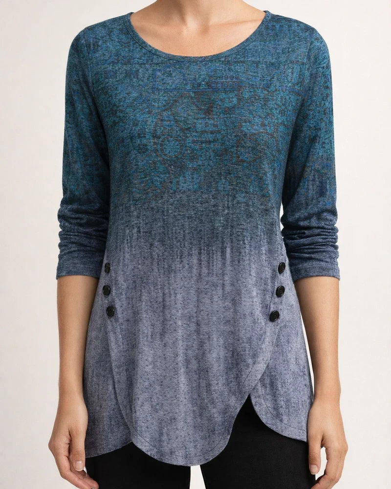 Women's T shirt Tee Tunic Maroon Green Blue Graphic Print Long Sleeve Holiday Weekend Vintage Ethnic Round Neck Regular Painting | JRSEE:21fe4dc0-7905-4e70-ae33-c68a7160ab8e