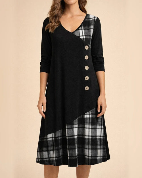 Women's Tartan Dress Casual Dress T Shirt Dress Tee Dress Mini Dress Dark Green 3/4 Length Sleeve Plaid Ruched Winter Fall Spring V Neck Modern Weekend 2022 S M L XL 2XL 3XL | JRSEE:12584f0c-a386-44a2-bf08-fd1ce5486332