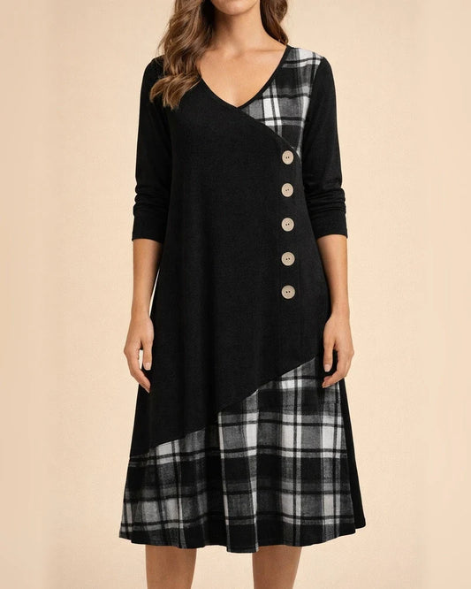 Women's Tartan Dress Casual Dress T Shirt Dress Tee Dress Mini Dress Dark Green 3/4 Length Sleeve Plaid Ruched Winter Fall Spring V Neck Modern Weekend 2022 S M L XL 2XL 3XL | JRSEE:12584f0c-a386-44a2-bf08-fd1ce5486332