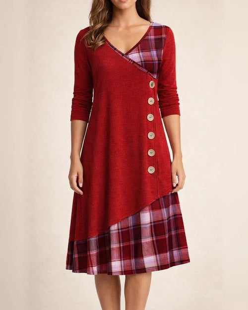 Women's Tartan Dress Casual Dress T Shirt Dress Tee Dress Mini Dress Dark Green 3/4 Length Sleeve Plaid Ruched Winter Fall Spring V Neck Modern Weekend 2022 S M L XL 2XL 3XL | JRSEE:d1787e98-e043-452b-9f7a-d276498092d3