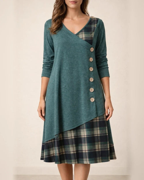 Women's Tartan Dress Casual Dress T Shirt Dress Tee Dress Mini Dress Dark Green 3/4 Length Sleeve Plaid Ruched Winter Fall Spring V Neck Modern Weekend 2022 S M L XL 2XL 3XL | JRSEE:fef96bfd-fd92-47dd-9d9e-80b5d632712a