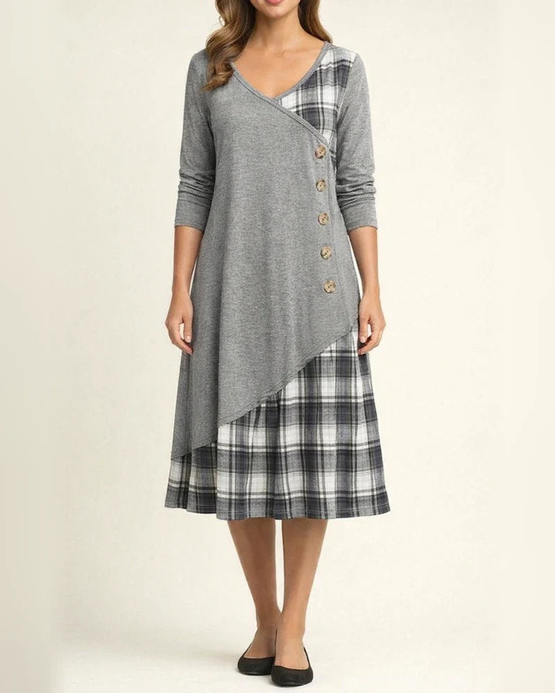 Women's Tartan Dress Casual Dress T Shirt Dress Tee Dress Mini Dress Dark Green 3/4 Length Sleeve Plaid Ruched Winter Fall Spring V Neck Modern Weekend 2022 S M L XL 2XL 3XL | JRSEE:3b5668e4-b960-4a88-b4b1-b8180a3e737c