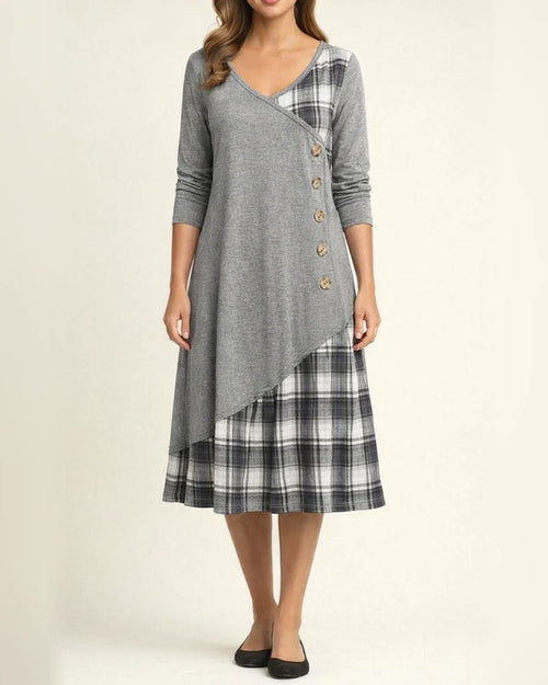Women's Tartan Dress Casual Dress T Shirt Dress Tee Dress Mini Dress Dark Green 3/4 Length Sleeve Plaid Ruched Winter Fall Spring V Neck Modern Weekend 2022 S M L XL 2XL 3XL | JRSEE:3b5668e4-b960-4a88-b4b1-b8180a3e737c
