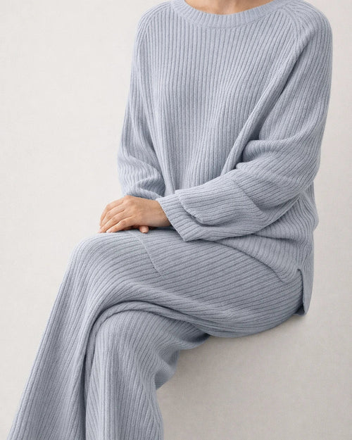 Women's Temperament Commuter Long-sleeved Pants Solid Color Knit Leisure Two-piece Knit Pullover Round Neck Sweater Set | JRSEE:3b08df62-b702-476f-9d37-e907c533ea72