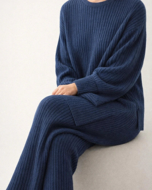 Women's Temperament Commuter Long-sleeved Pants Solid Color Knit Leisure Two-piece Knit Pullover Round Neck Sweater Set | JRSEE:852d3c91-edc6-4590-9d66-986d0572bd9a