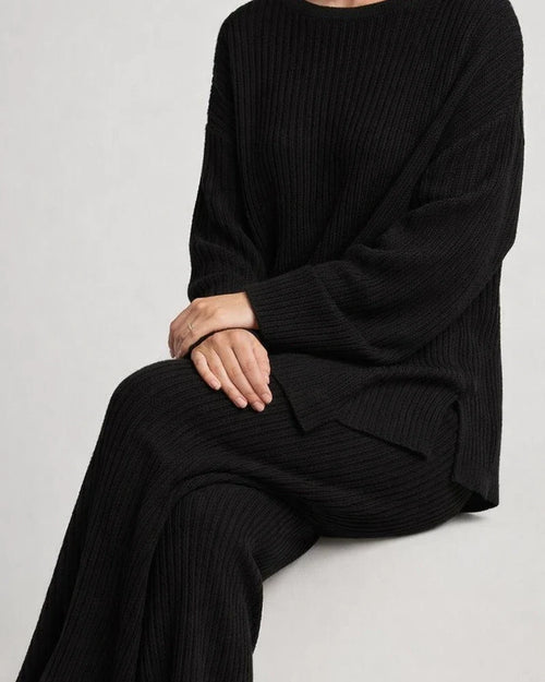 Women's Temperament Commuter Long-sleeved Pants Solid Color Knit Leisure Two-piece Knit Pullover Round Neck Sweater Set | JRSEE:65857acc-2605-43c9-be16-2e5db445c5ac