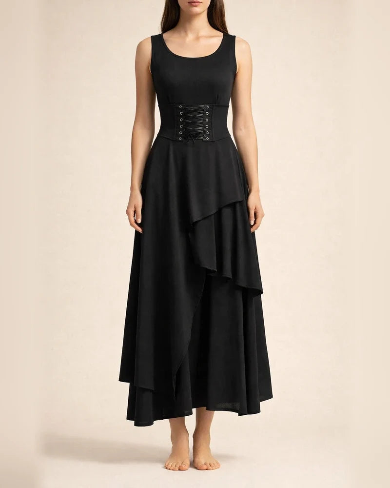 Women's Temperament Commuter Solid Color Irregular High Waist Multi Layers Hem Tie Zipper Halter Long Skirt | JRSEE:9ab812bc-7f77-413d-9cbb-35e6a667291b