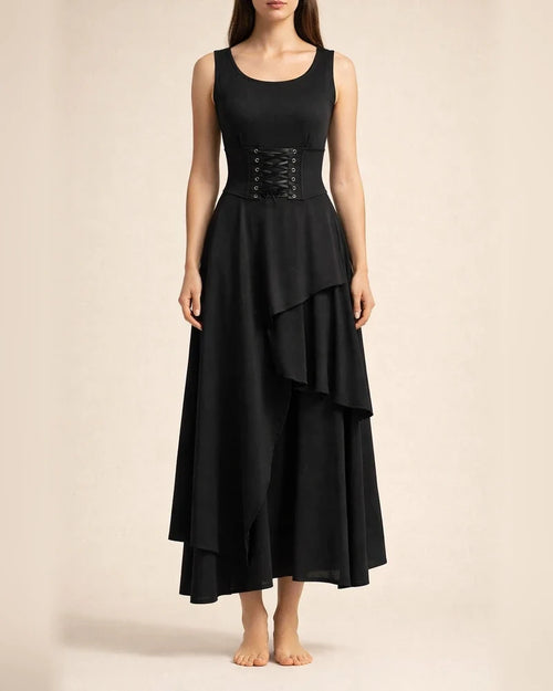 Women's Temperament Commuter Solid Color Irregular High Waist Multi Layers Hem Tie Zipper Halter Long Skirt | JRSEE:9ab812bc-7f77-413d-9cbb-35e6a667291b
