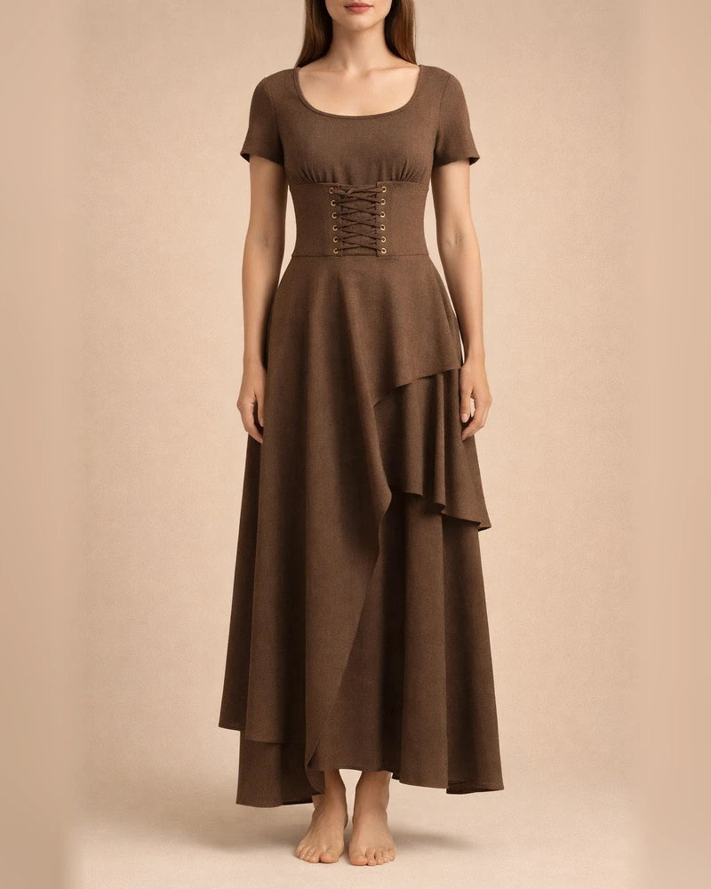 Women's Temperament Commuter Solid Color Irregular High Waist Multi Layers Hem Tie Zipper Halter Long Skirt | JRSEE:aaca9bf2-467b-4fb2-ab18-59dcf335c5ca