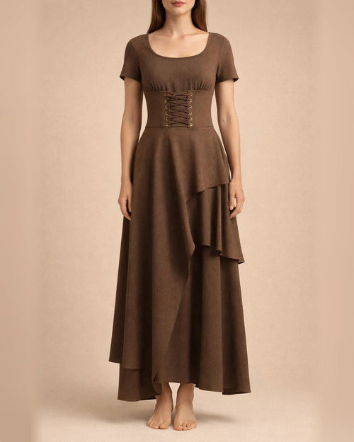 Women's Temperament Commuter Solid Color Irregular High Waist Multi Layers Hem Tie Zipper Halter Long Skirt | JRSEE:aaca9bf2-467b-4fb2-ab18-59dcf335c5ca