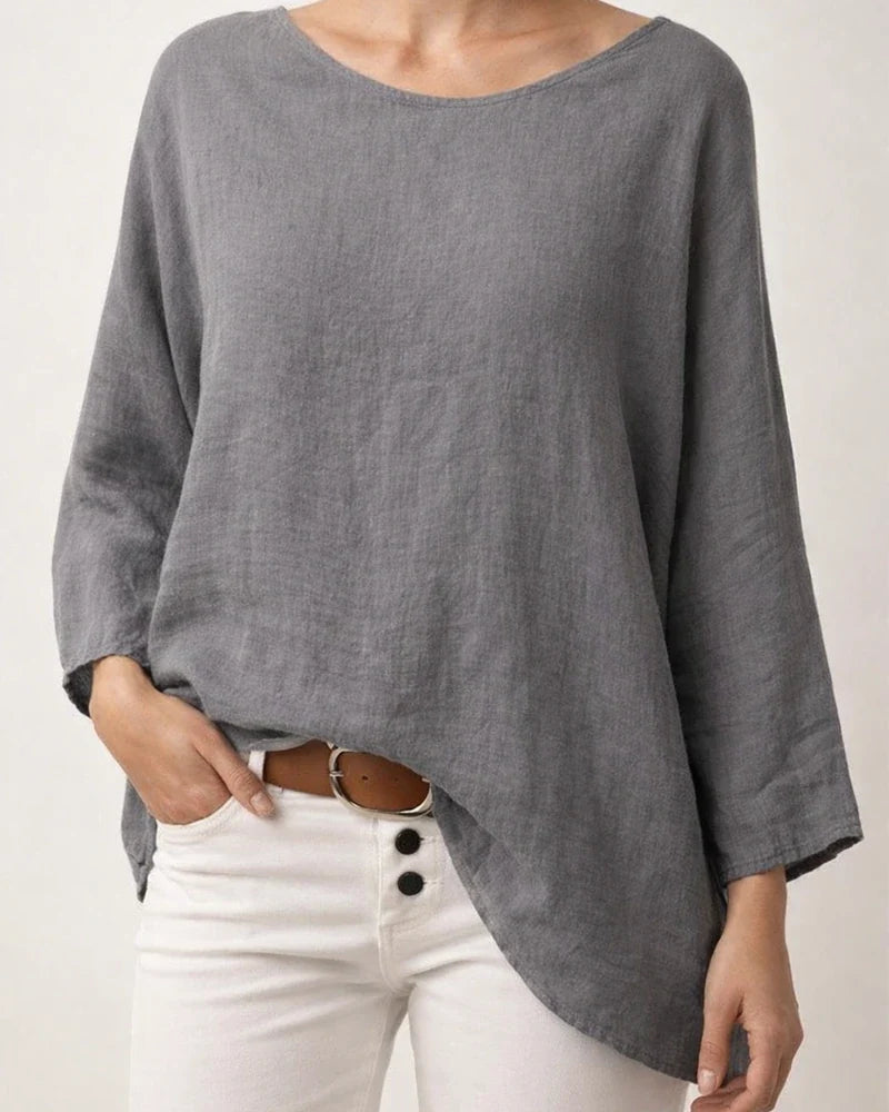 Women's Tops Solid Colour Cotton Linen Round Neck Shoulder Sleeve Nine-minute Sleeve Women's Shirt | JRSEE:1faa997d-27d9-446d-9115-4f080e075478