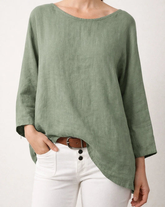 Women's Tops Solid Colour Cotton Linen Round Neck Shoulder Sleeve Nine-minute Sleeve Women's Shirt | JRSEE:714e6a20-c7bd-4b19-ba19-220911bfc849
