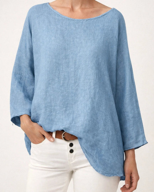 Women's Tops Solid Colour Cotton Linen Round Neck Shoulder Sleeve Nine-minute Sleeve Women's Shirt | JRSEE:f29422a4-1020-424c-9fe7-15b2d896caf6