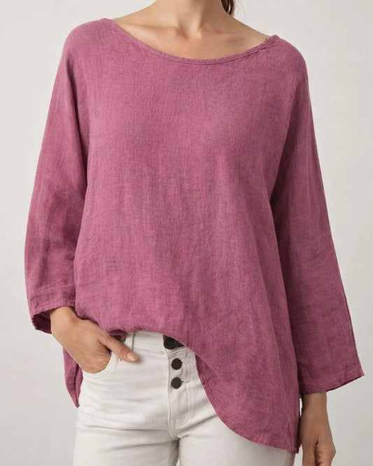 Women's Tops Solid Colour Cotton Linen Round Neck Shoulder Sleeve Nine-minute Sleeve Women's Shirt | JRSEE:4c190097-1850-424a-9930-65d586930be7