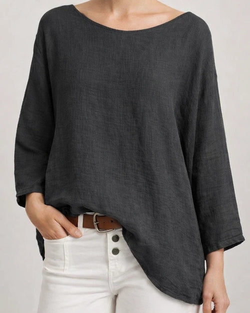 Women's Tops Solid Colour Cotton Linen Round Neck Shoulder Sleeve Nine-minute Sleeve Women's Shirt | JRSEE:bb918df9-ea86-4299-a6cd-6872a4ef5611