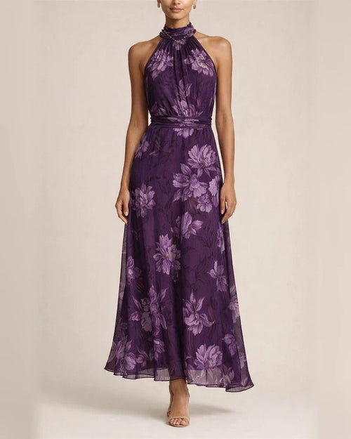 Women's Tulle Printed Asymmetrical Slit Pleated Halter Dress | JRSEE:bb208935-a77f-43c3-b467-ee9d4859327f