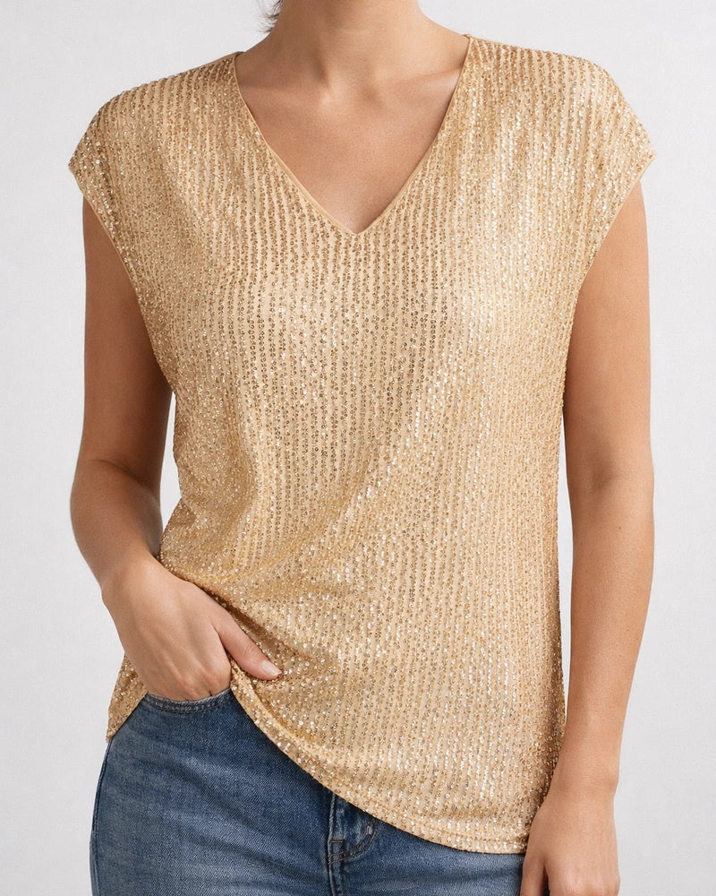 Women's V-neck Sequin Short Sleeve Glitter Undershirt Short Sleeve Shirt | JRSEE:3b1c79ee-3f5f-489b-8db4-fcdd7cf9a363