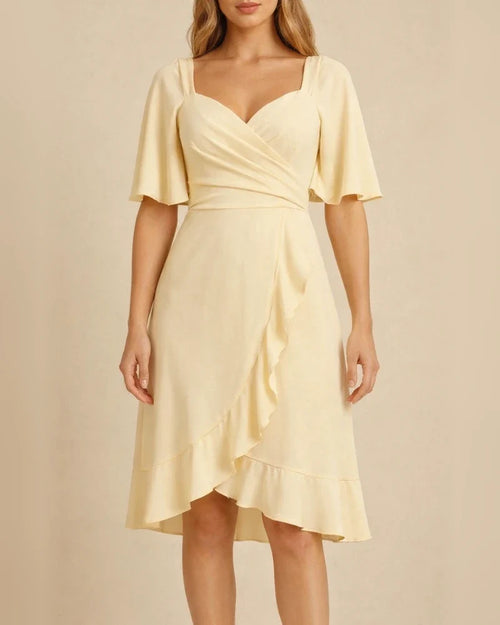Women's V-neck Solid Color Waist Ruffle Summer Dresses Women | JRSEE:382d3991-4d1c-45df-a8fb-9d6ea7e9412d