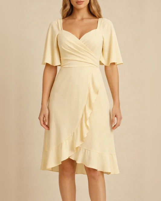 Women's V-neck Solid Color Waist Ruffle Summer Dresses Women | JRSEE:382d3991-4d1c-45df-a8fb-9d6ea7e9412d