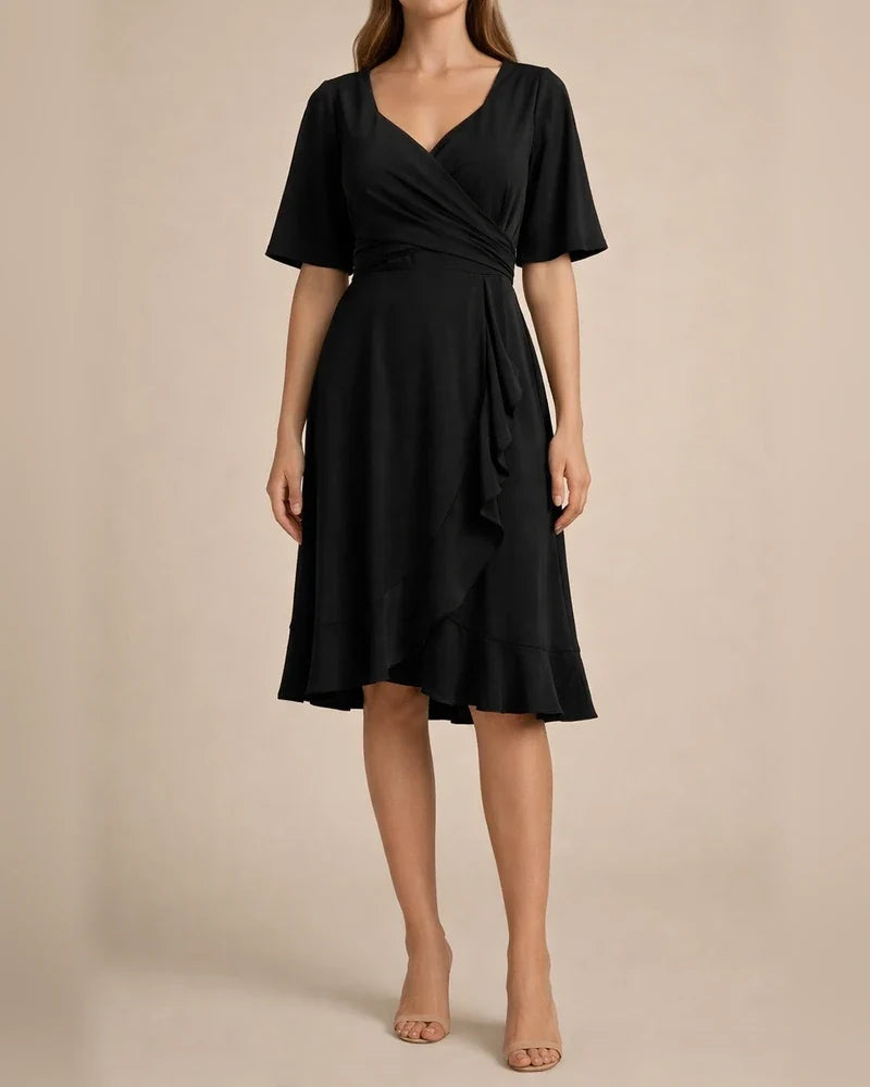Women's V-neck Solid Color Waist Ruffle Summer Dresses Women | JRSEE:b7087e95-3c9b-47f3-9f1a-dc98be22a613